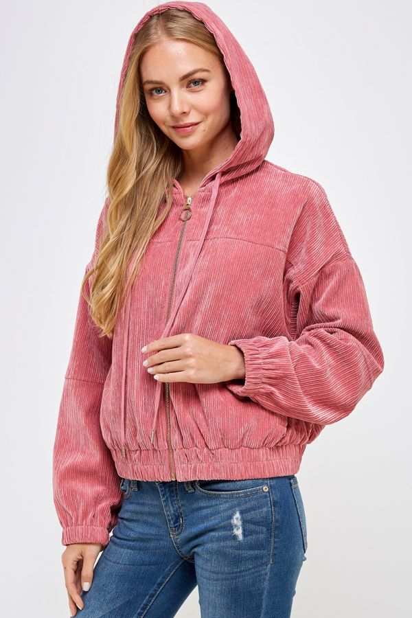 Velvet Hooded Bomber Jacket