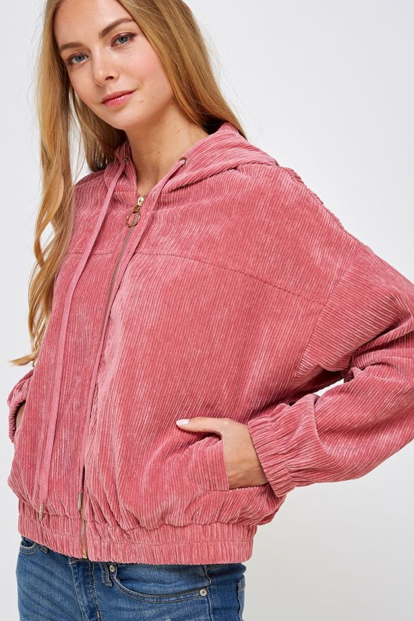 Velvet Hooded Bomber Jacket