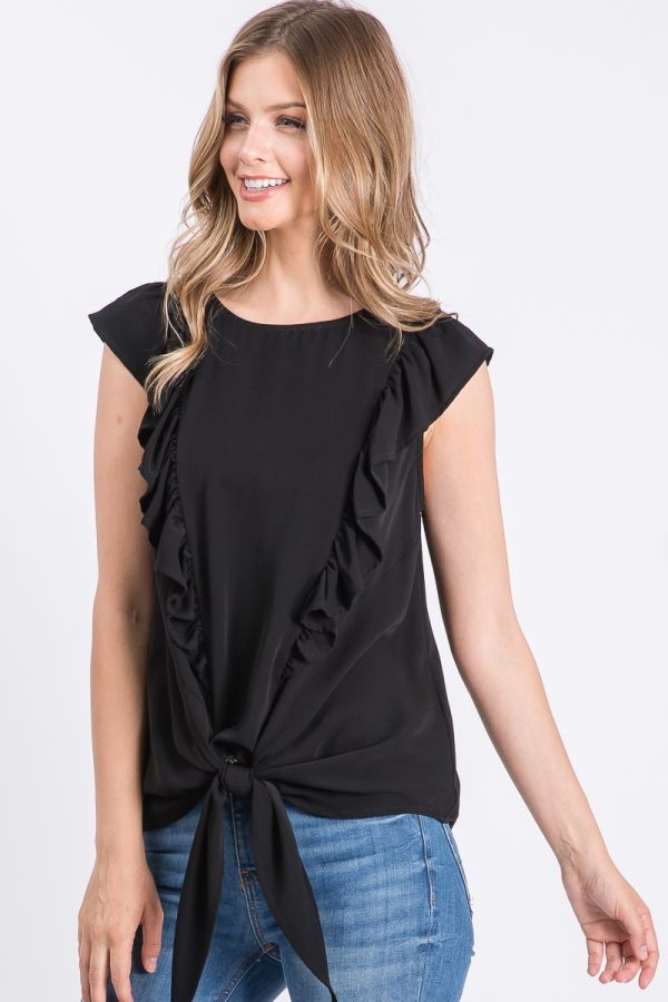 Front Tie Ruffle Top