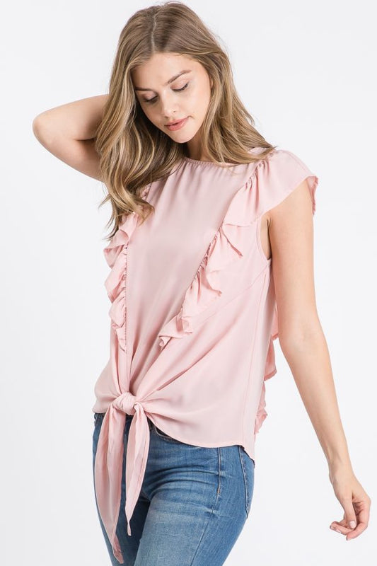 Front Tie Ruffle Top